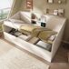 Sofá cama individual de madera maciza con almacenaje Sofá cama individual de madera maciza con almacenaje Blanco