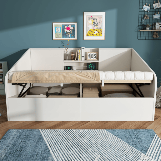 Sofá cama individual de madeira maciça 90x200 cm com armazenamento,branco