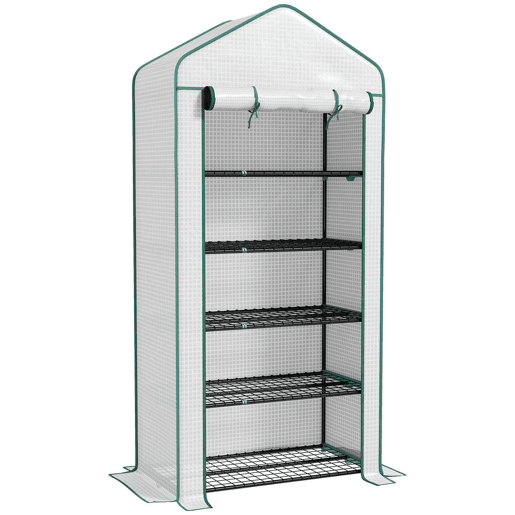 Outsunny Estufa de Jardim de 5 Prateleiras Estufa Resistente com 1 Porta com Fecho de Correr Anti-UV Desenho Alargado e Prateleiras para Cultivo de Plantas em Terraço Pátio 90x49x193 cm Branco