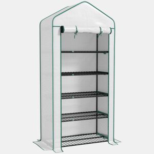 Outsunny Estufa de Jardim de 5 Prateleiras Estufa Resistente com 1 Porta com Fecho de Correr Anti-UV Desenho Alargado e Prateleiras para Cultivo de Plantas em Terraço Pátio 90x49x193 cm Branco