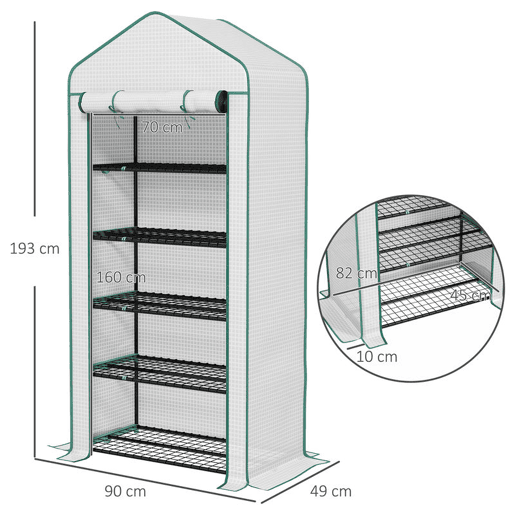 Outsunny Estufa de Jardim de 5 Prateleiras Estufa Resistente com 1 Porta com Fecho de Correr Anti-UV Desenho Alargado e Prateleiras para Cultivo de Plantas em Terraço Pátio 90x49x193 cm Branco