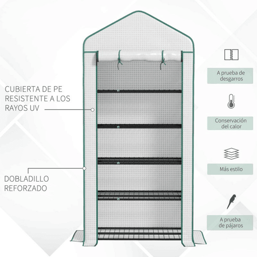Outsunny Estufa de Jardim de 5 Prateleiras Estufa Resistente com 1 Porta com Fecho de Correr Anti-UV Desenho Alargado e Prateleiras para Cultivo de Plantas em Terraço Pátio 90x49x193 cm Branco