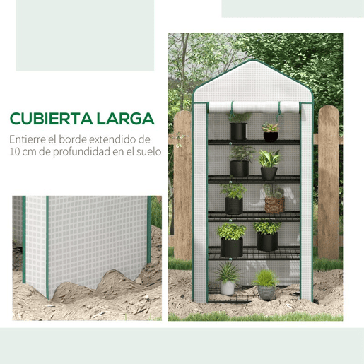 Outsunny Estufa de Jardim de 5 Prateleiras Estufa Resistente com 1 Porta com Fecho de Correr Anti-UV Desenho Alargado e Prateleiras para Cultivo de Plantas em Terraço Pátio 90x49x193 cm Branco