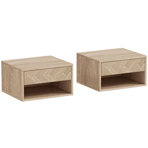 HOMCOM Conjunto de 2 Mesas de Cabeceira Suspensas, Mesas de Cabeceira com Gaveta e Prateleira Aberta, para Quarto, Sala, 37x32x21 cm, Natural