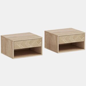 HOMCOM Conjunto de 2 Mesas de Cabeceira Suspensas, Mesas de Cabeceira com Gaveta e Prateleira Aberta, para Quarto, Sala, 37x32x21 cm, Natural
