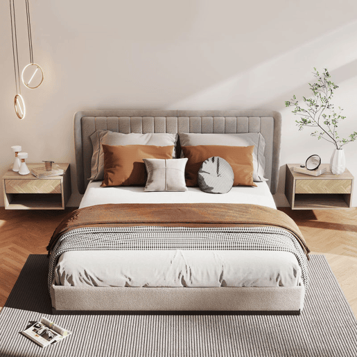 HOMCOM Conjunto de 2 Mesas de Cabeceira Suspensas, Mesas de Cabeceira com Gaveta e Prateleira Aberta, para Quarto, Sala, 37x32x21 cm, Natural