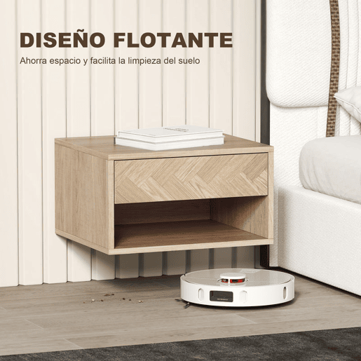 HOMCOM Conjunto de 2 Mesas de Cabeceira Suspensas, Mesas de Cabeceira com Gaveta e Prateleira Aberta, para Quarto, Sala, 37x32x21 cm, Natural
