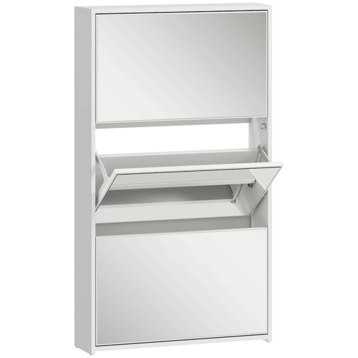 HOMCOM Sapateira Estreita 3 Portas com Espelho Sapateira para Entrada Corredor Para 9 Pares de Sapatos Para Corredor Espaços Reduzidos 65x17x114,5 cm Branco