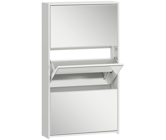 Homcom zapatero estrecho 3 puertas con espejo, zapatero entrada recibidor, para 9 pares de zapatos, para pasillo, espacios reducidos, 65x17x114,5 cm, blanco