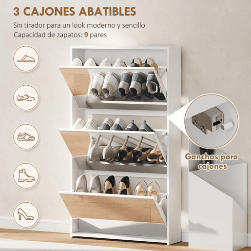 HOMCOM Sapateira Estreita 3 Portas com Espelho Sapateira para Entrada Corredor Para 9 Pares de Sapatos Para Corredor Espaços Reduzidos 65x17x114,5 cm Branco