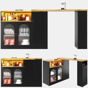 Mesa de bar extensível giratória de mdf com luz led,preto