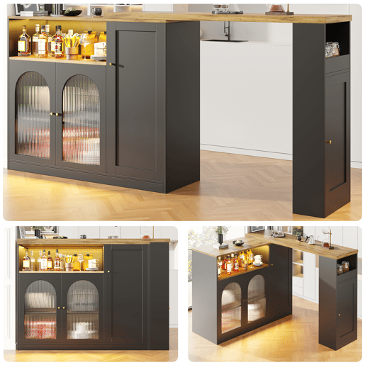Mesa de bar extensível giratória de mdf com luz led,preto
