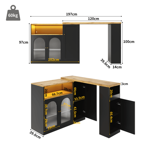 Mesa de bar extensível giratória de mdf com luz led,preto