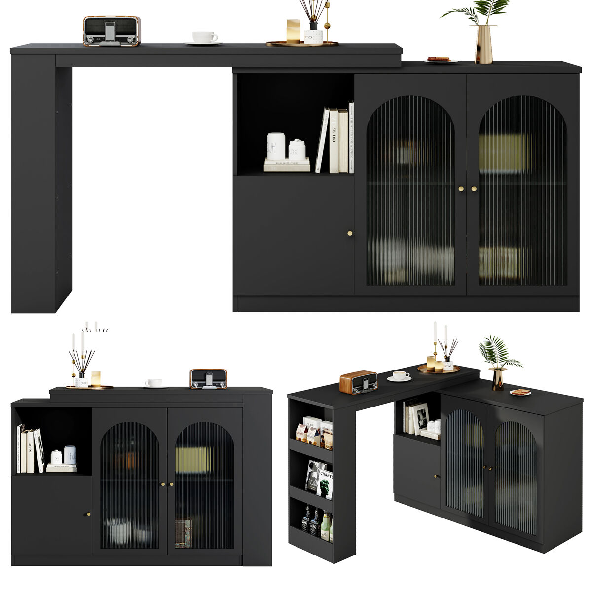 Mesa de bar extensible giratoria 120x40 Negro