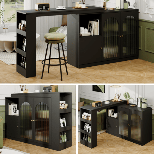 Mesa de bar extensível giratória de mdf,preto