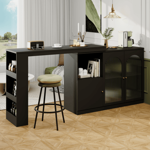 Mesa de bar extensível giratória de mdf,preto