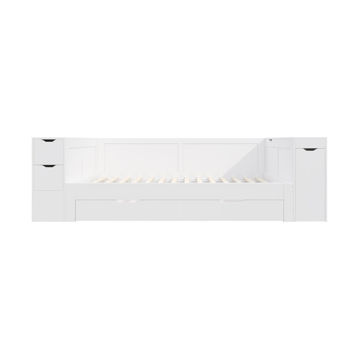 Cama infantil, 90x200 - cama individual multifuncional con cajones, estantes y almacenamiento, con mesita de noche - blanco