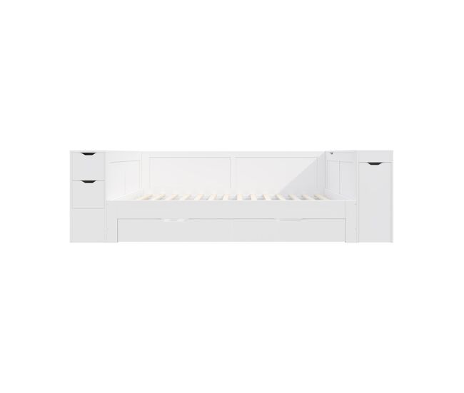 Cama infantil, 90x200 - cama individual multifuncional con cajones, estantes y almacenamiento, con mesita de noche - blanco