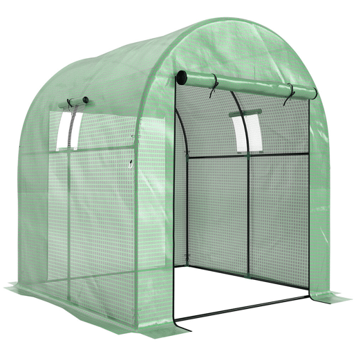 Outsunny Estufa de Exterior Estufa de Túnel com 2 Portas Enroláveis 2 Janelas em Rede Cobertura PE 135gm² Anti-UV, Estrutura em Aço para Cultivo e Plantas 180x180x200 cm Verde