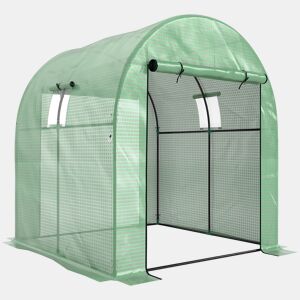 Outsunny Estufa de Exterior Estufa de Túnel com 2 Portas Enroláveis 2 Janelas em Rede Cobertura PE 135gm² Anti-UV, Estrutura em Aço para Cultivo e Plantas 180x180x200 cm Verde