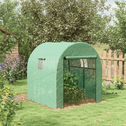Outsunny Estufa de Exterior Estufa de Túnel com 2 Portas Enroláveis 2 Janelas em Rede Cobertura PE 135gm² Anti-UV, Estrutura em Aço para Cultivo e Plantas 180x180x200 cm Verde