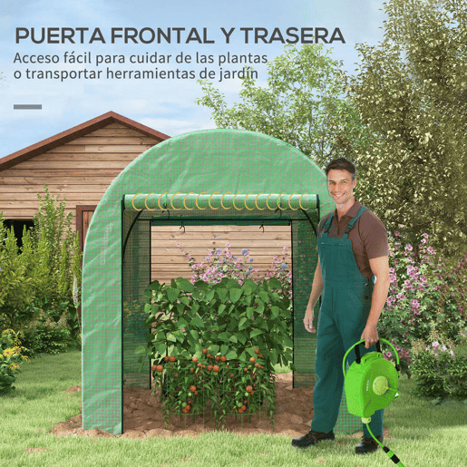 Outsunny Estufa de Exterior Estufa de Túnel com 2 Portas Enroláveis 2 Janelas em Rede Cobertura PE 135gm² Anti-UV, Estrutura em Aço para Cultivo e Plantas 180x180x200 cm Verde