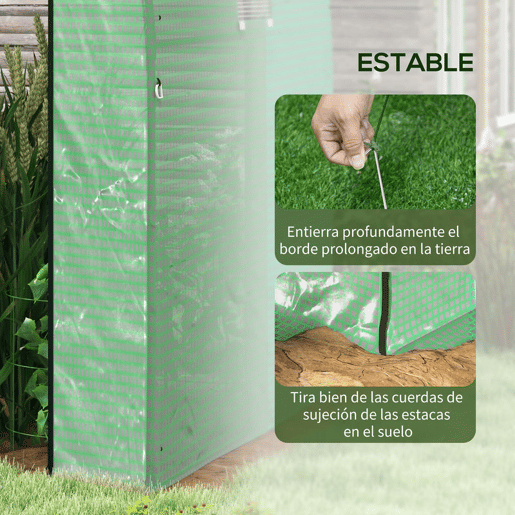 Outsunny Estufa de Exterior Estufa de Túnel com 2 Portas Enroláveis 2 Janelas em Rede Cobertura PE 135gm² Anti-UV, Estrutura em Aço para Cultivo e Plantas 180x180x200 cm Verde
