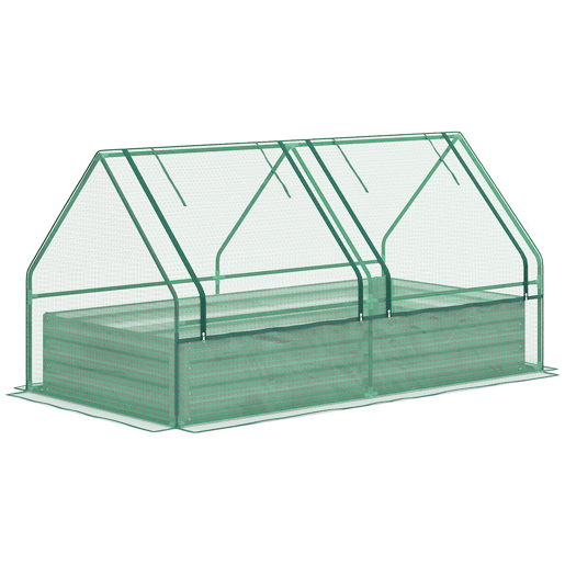 Outsunny Floreira Exterior Grande com Mini Estufa Horta em Aço Galvanizado com Base Aberta Resistente às Intempéries para Jardim Terraço Varanda 185x95x92 cm Cinzento e Verde