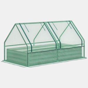 Outsunny Floreira Exterior Grande com Mini Estufa Horta em Aço Galvanizado com Base Aberta Resistente às Intempéries para Jardim Terraço Varanda 185x95x92 cm Cinzento e Verde