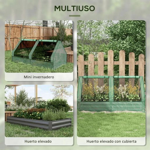 Outsunny Floreira Exterior Grande com Mini Estufa Horta em Aço Galvanizado com Base Aberta Resistente às Intempéries para Jardim Terraço Varanda 185x95x92 cm Cinzento e Verde