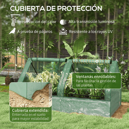 Outsunny Floreira Exterior Grande com Mini Estufa Horta em Aço Galvanizado com Base Aberta Resistente às Intempéries para Jardim Terraço Varanda 185x95x92 cm Cinzento e Verde