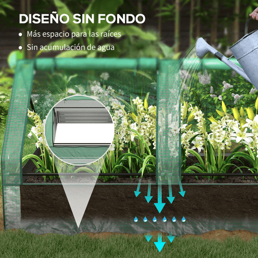 Outsunny Floreira Exterior Grande com Mini Estufa Horta em Aço Galvanizado com Base Aberta Resistente às Intempéries para Jardim Terraço Varanda 185x95x92 cm Cinzento e Verde