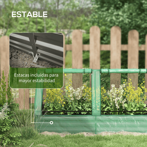 Outsunny Floreira Exterior Grande com Mini Estufa Horta em Aço Galvanizado com Base Aberta Resistente às Intempéries para Jardim Terraço Varanda 185x95x92 cm Cinzento e Verde