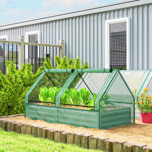 Outsunny Floreira Exterior Grande com Mini Estufa Horta em Aço Galvanizado com Base Aberta Resistente às Intempéries para Jardim Terraço Varanda 185x95x92 cm Cinzento e Verde