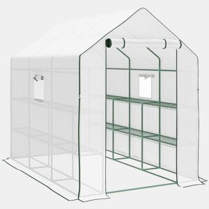 Outsunny Estufa de Jardim de 3 Níveis Estufa de Exterior com 12 Prateleiras Porta Enrolável Janelas Anti-UV Cobertura de PE 135gm² para Cultivos Plantas Flores 140x213x190 cm Branco