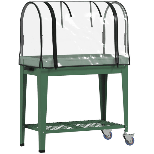 Outsunny Mesa de Cultivo com Rodas 80x40x120 cm Horta Urbana Elevada com Cobertura de Estufa e Prateleira Inferior para Cultivar Plantas Flores e Vegetais Verde