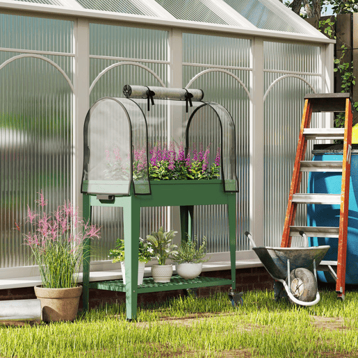 Outsunny Mesa de Cultivo com Rodas 80x40x120 cm Horta Urbana Elevada com Cobertura de Estufa e Prateleira Inferior para Cultivar Plantas Flores e Vegetais Verde