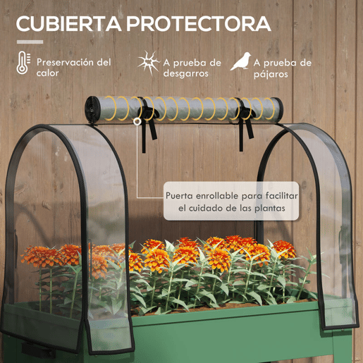 Outsunny Mesa de Cultivo com Rodas 80x40x120 cm Horta Urbana Elevada com Cobertura de Estufa e Prateleira Inferior para Cultivar Plantas Flores e Vegetais Verde