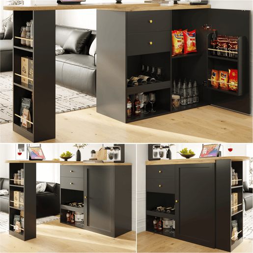 Mesa de bar extensível giratória de mdf,preto
