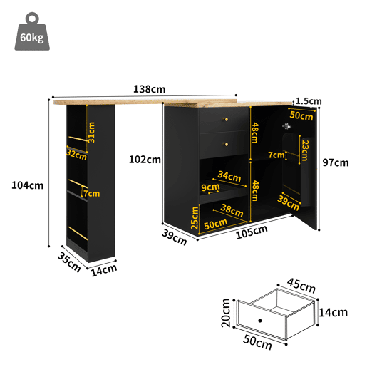 Mesa de bar extensível giratória de mdf,preto