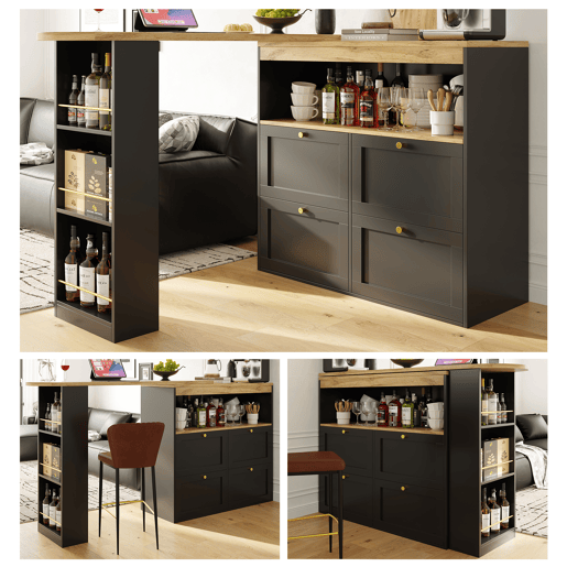 Mesa de bar extensível giratória de mdf,preto Mesa de bar extensível giratória de mdf,preto