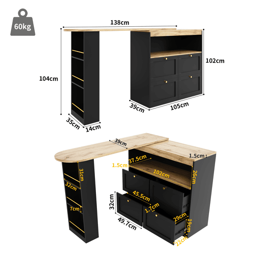 Mesa de bar extensível giratória de mdf,preto Mesa de bar extensível giratória de mdf,preto