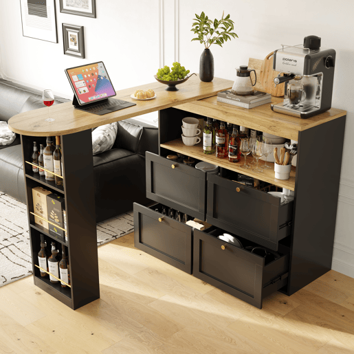 Mesa de bar extensível giratória de mdf,preto Mesa de bar extensível giratória de mdf,preto