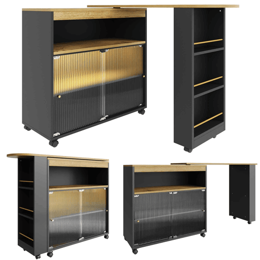 Mesa de bar extensível giratória de mdf com luz led,preto