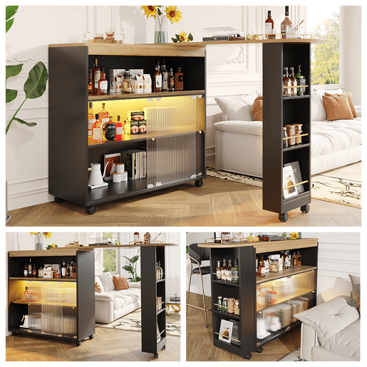 Mesa de bar extensível giratória de mdf com luz led,preto