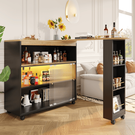 Mesa de bar extensível giratória de mdf com luz led,preto