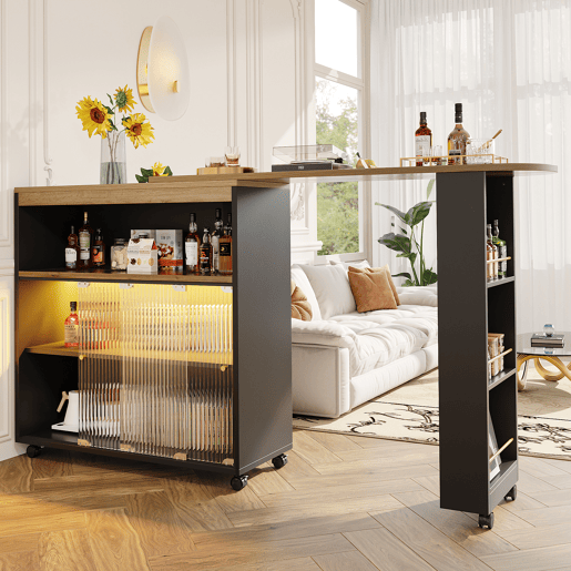 Mesa de bar extensível giratória de mdf com luz led,preto