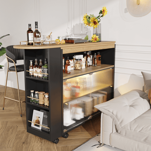 Mesa de bar extensível giratória de mdf com luz led,preto
