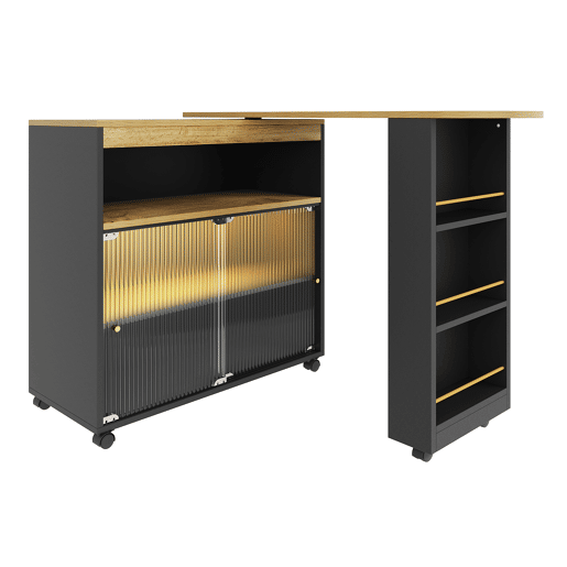 Mesa de bar extensível giratória de mdf com luz led,preto