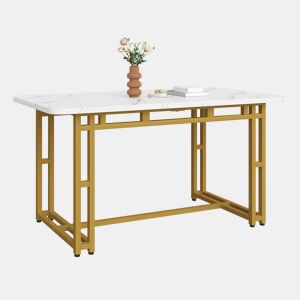 Mesa de jantar fixa retangular 120 cm de mdf,branco+dourado